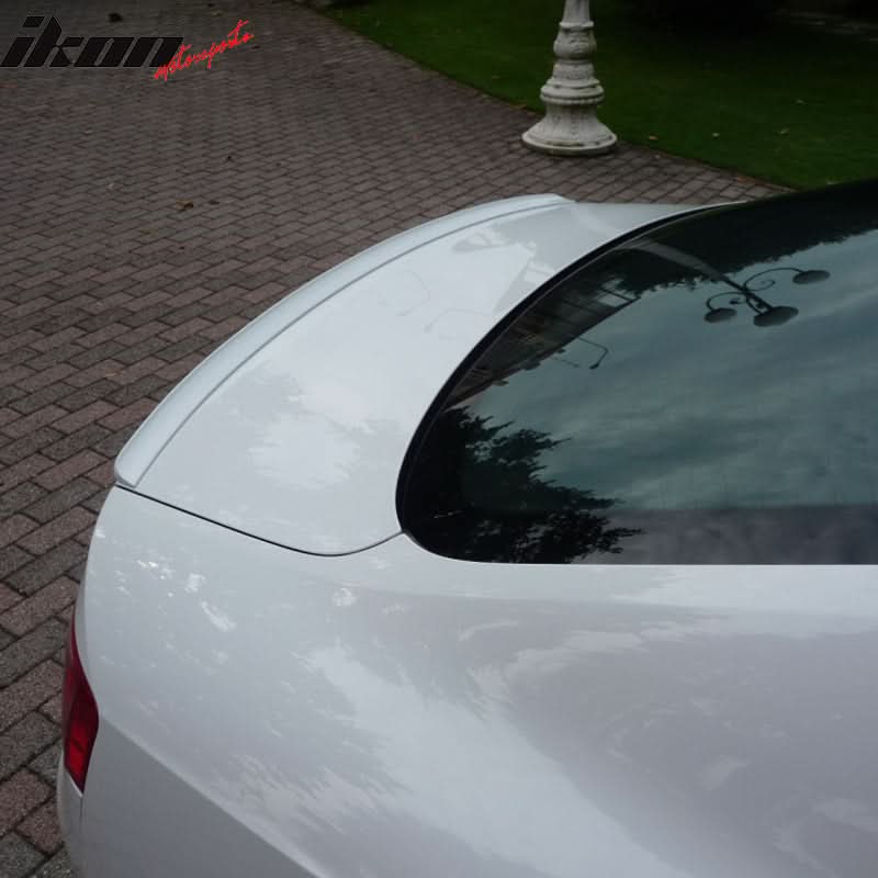 2009-2012 Audi A4 B8 PV Style black trunk spoiler by K2 Industries, showing sleek aerodynamic design on vehicle trunk lid