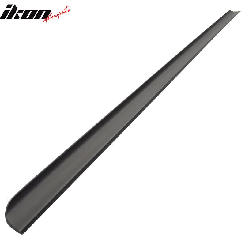 Black PV style trunk spoiler for BMW E90 sedan, compatible with 2006-2011 models, by K2 Industries, enhances sporty appearance.