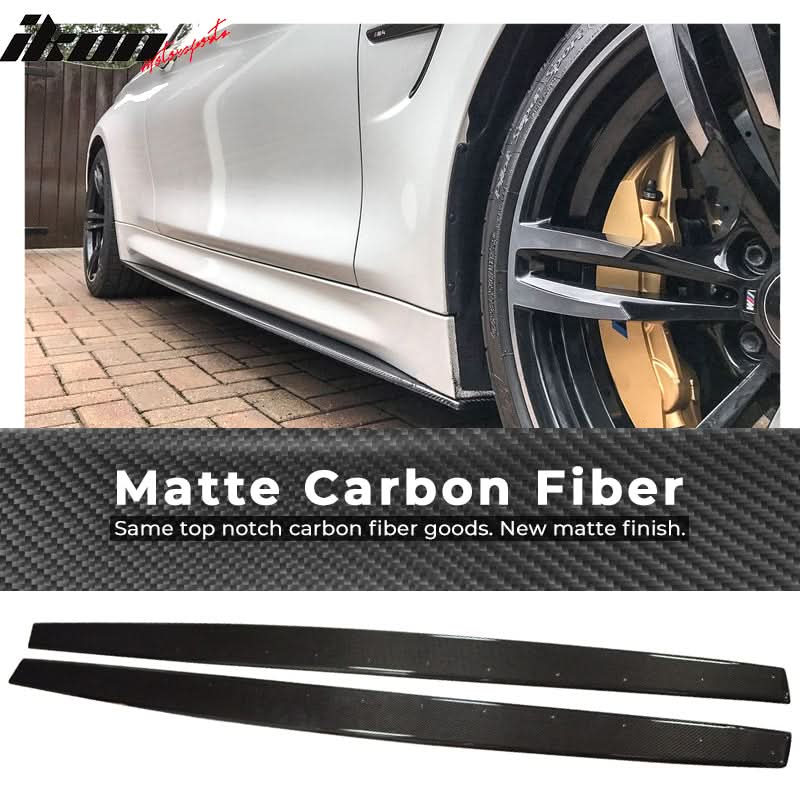 BMW 4-Series F82 F83 M4 carbon fiber side skirt by K2 Industries, sleek black design for convertible coupe models.