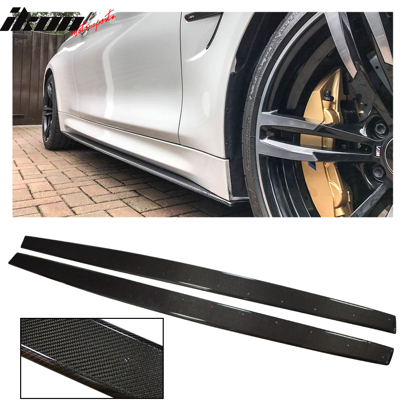 BMW 4-Series F82 F83 M4 carbon fiber side skirts by K2 Industries, with a sleek black finish and detailed design.