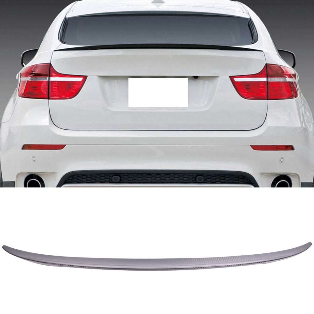 BMW E71 X6 5-door SUV performance style trunk spoiler in carbon fiber by K2 Industries, enhances sporty appearance.