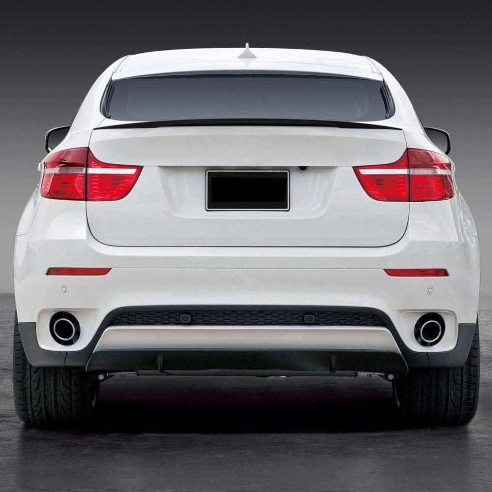 Black carbon fiber trunk spoiler for BMW E71 X6 2008-2014, performance style, designed for 5-door SUV, by K2 Industries