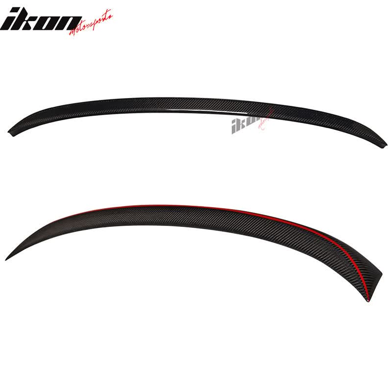 BMW E90 3 Series 2006-2011 carbon fiber red line trunk spoiler by K2 Industries, featuring sleek aerodynamic design.