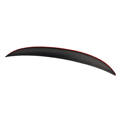Red line trunk spoiler for BMW 3 Series E92 coupe, 2007-2013, by K2 Industries, enhances sporty look and aerodynamics.