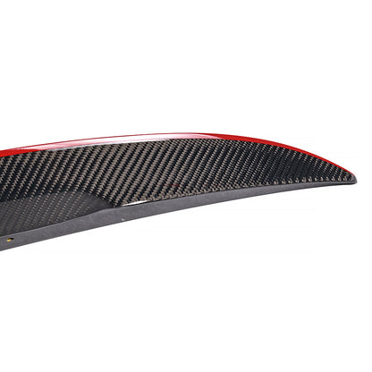 Red line trunk spoiler for BMW 3 Series E92 coupe, 2007-2013, by K2 Industries, enhances sporty look and aerodynamics.