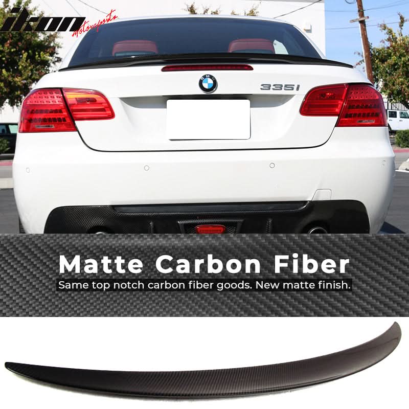 BMW E93 3 Series Convertible P Style Carbon Fiber Trunk Spoiler by K2 Industries, showcasing sleek aerodynamic design.