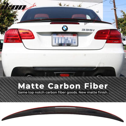 Red Line carbon fiber trunk spoiler for 2007-2013 BMW E93 3 Series convertible by K2 Industries, with a sleek aerodynamic design.