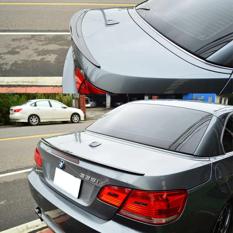 BMW E93 3 Series Convertible P Style Carbon Fiber Trunk Spoiler by K2 Industries, showcasing sleek aerodynamic design.