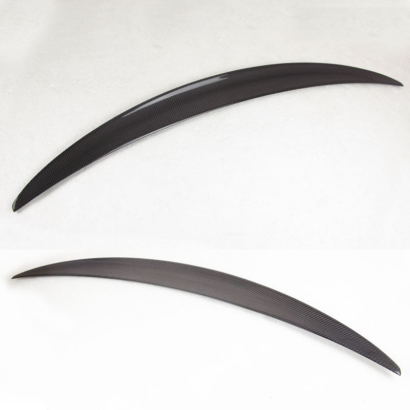 K2 Industries carbon fiber trunk spoiler for BMW E93 3 Series convertible, P-style design, enhances sporty look and aerodynamics.