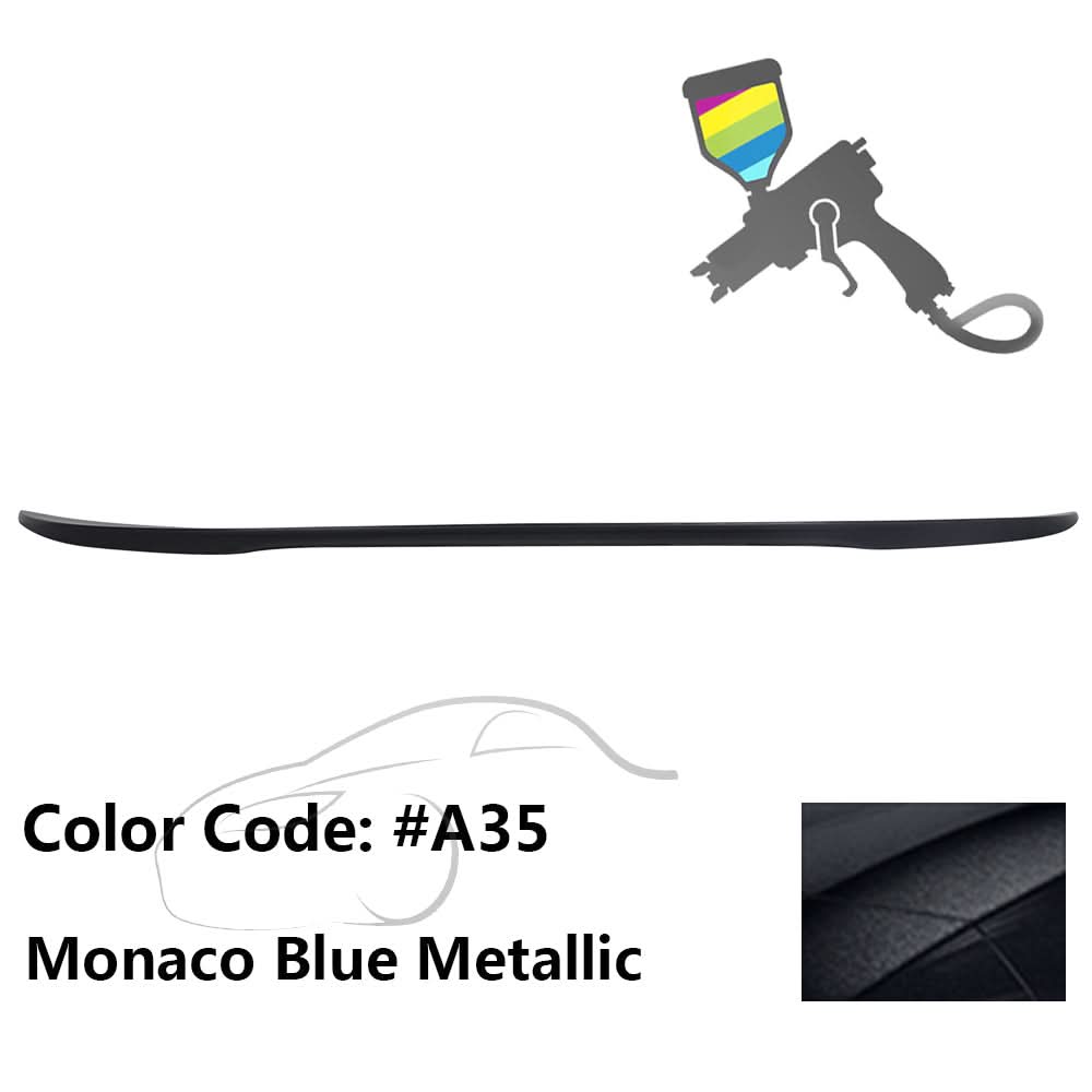 Black ABS BMW E90 3 Series sedan performance style trunk spoiler by K2 Industries, fits 2006-2011 models, enhances aerodynamics.