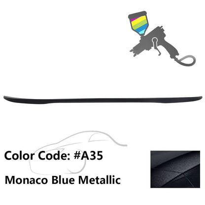 Black ABS BMW E90 3 Series sedan performance style trunk spoiler by K2 Industries, fits 2006-2011 models, enhances aerodynamics.