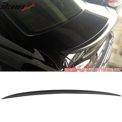 BMW E90 3 Series sedan trunk spoiler by K2 Industries, ABS performance style spoiler for 2006-2011 models, shown from the rear.