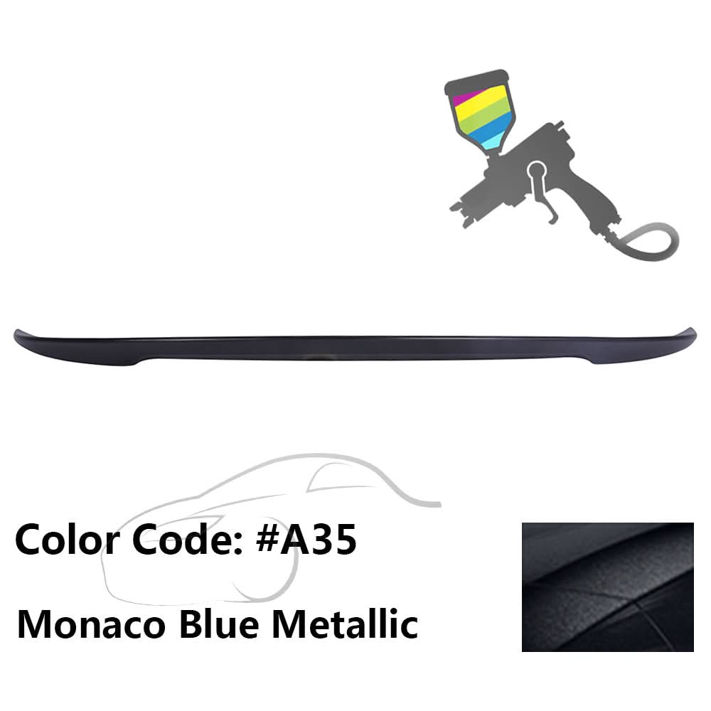 BMW E90 3 Series sedan trunk spoiler by K2 Industries, made of ABS, enhances sporty look and aerodynamics.