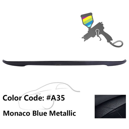 BMW E90 3 Series sedan trunk spoiler by K2 Industries, made of ABS, enhances sporty look and aerodynamics.