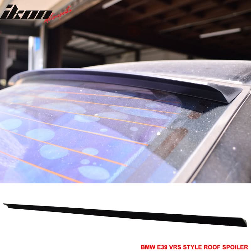 Unpainted black VRS style roof spoiler for BMW E39 1997-2003 by K2 Industries, designed for sporty aerodynamic enhancement.