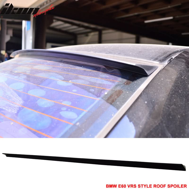 Unpainted black VRS style roof spoiler for BMW E60 (2004-2010) by K2 Industries, designed for sporty exterior enhancement.