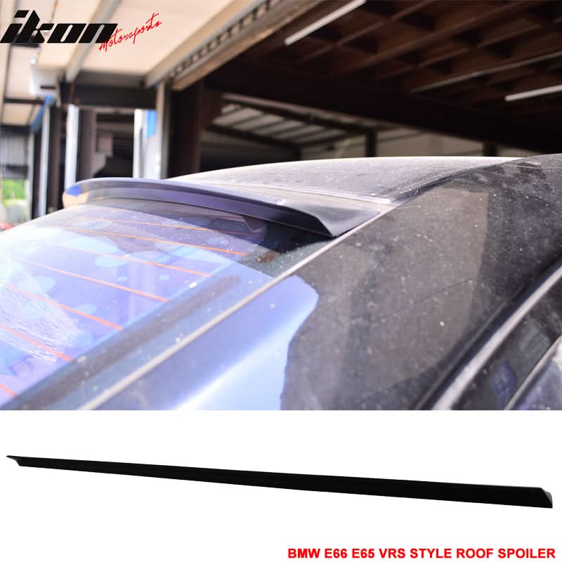 Unpainted VRS style roof spoiler for BMW E66 E65 7 Series from K2 Industries, shown on a plain background.