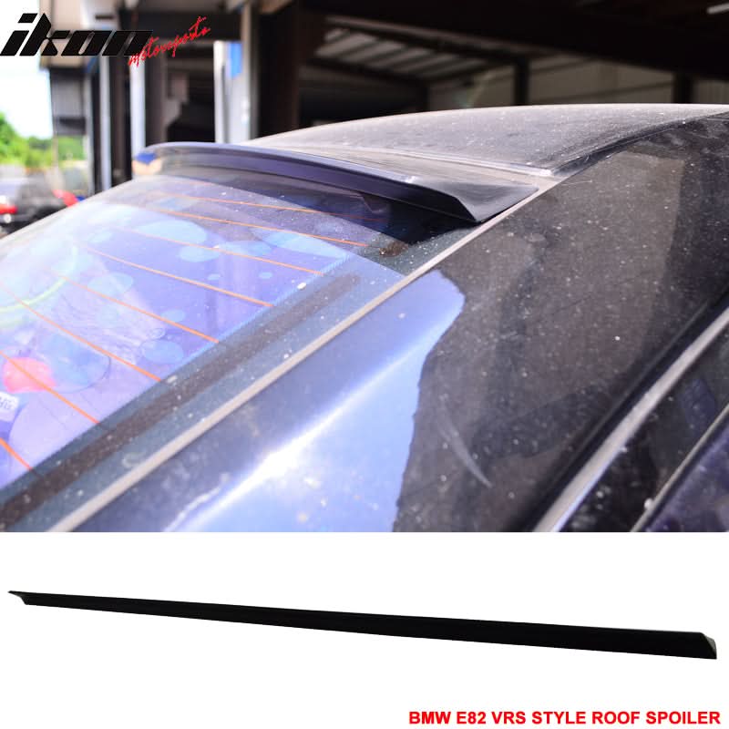 Unpainted VRS style roof spoiler for BMW E82 1 Series 2007-2013, made by K2 Industries, shown with a border on a white background.