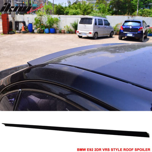 Unpainted VRS style roof spoiler for BMW 3 Series E92 coupe, made by K2 Industries, shown on a car with a border around the image.