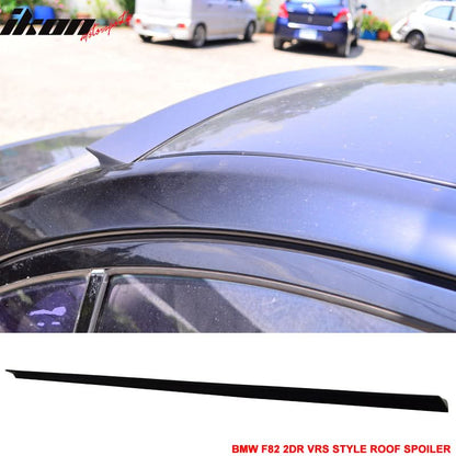 Unpainted black VRS style roof spoiler for BMW M4 F82 2015-2020, made by K2 Industries, shown on car with aerodynamic design