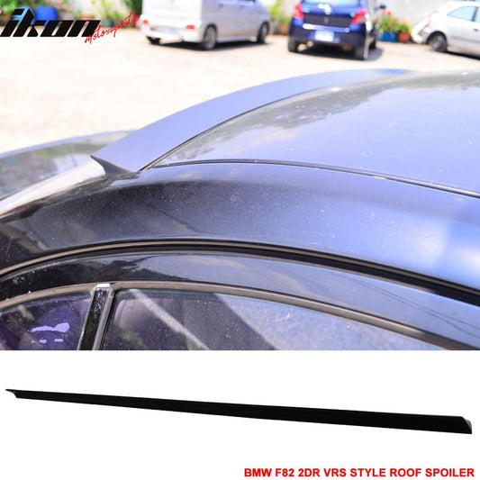 Unpainted black VRS style roof spoiler for BMW M4 F82 2015-2020, made by K2 Industries, shown on car with aerodynamic design