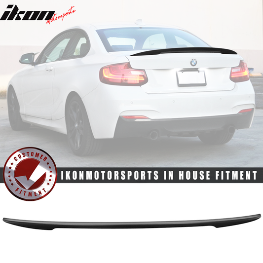 Unpainted ABS BMW F22 high kick P style trunk spoiler wing by K2 Industries, designed for 2014-2021 BMW F22 models.