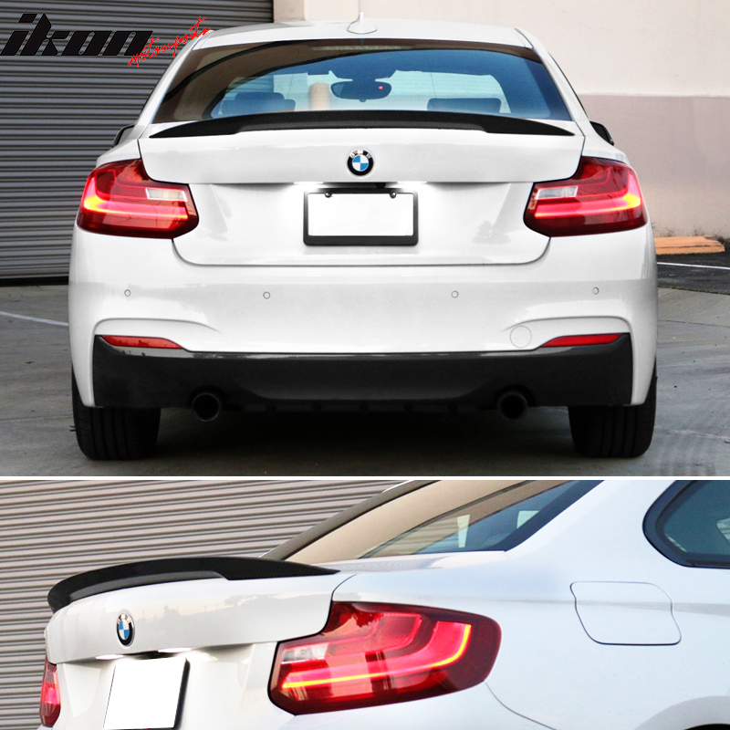 Unpainted ABS BMW F22 high kick P style trunk spoiler wing by K2 Industries, designed for 2014-2021 BMW F22 models.
