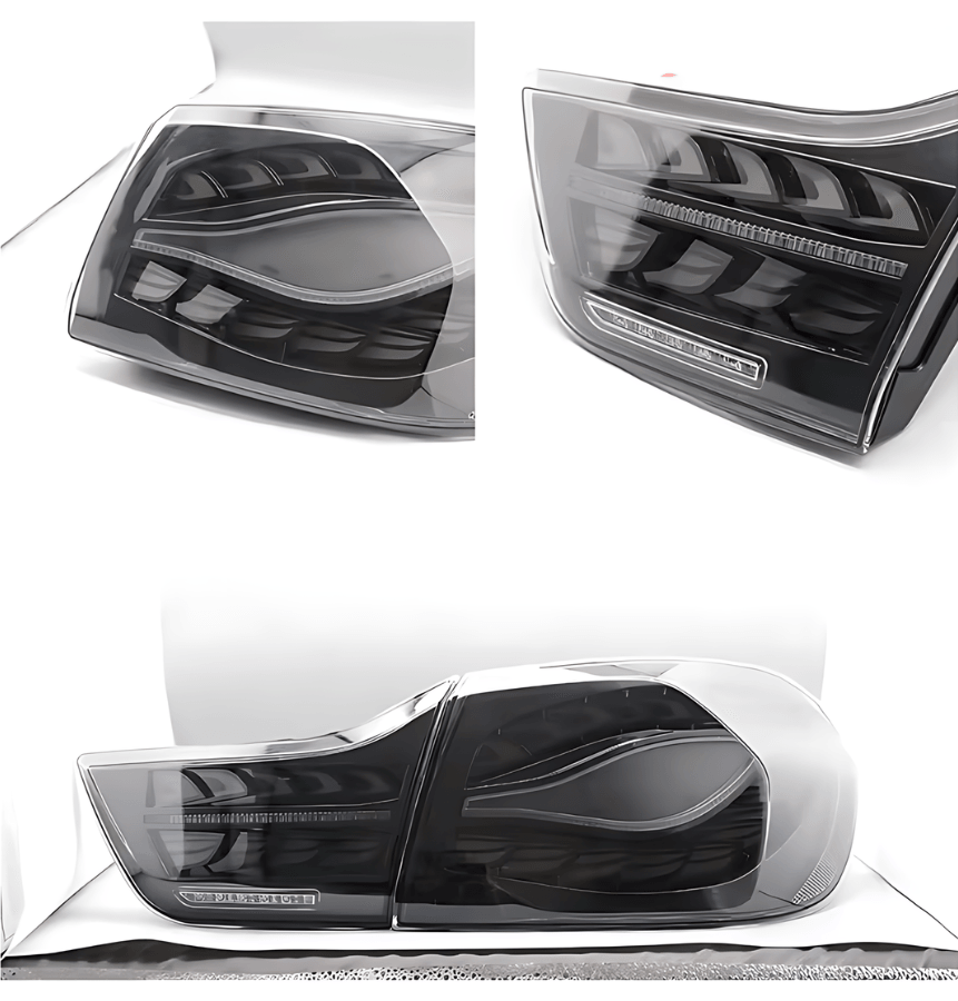 BMW F32 F36 F82 F33 F83 4 Series black LED tail lights with double dragon scale design by K2 Industries, for 2013-2018 models.