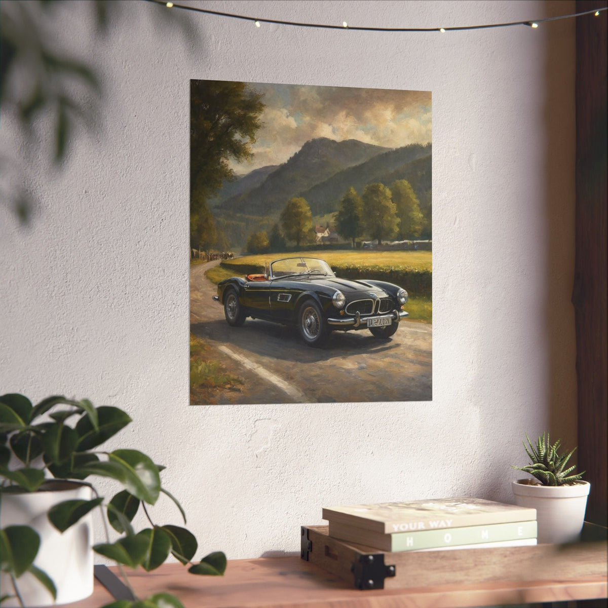 Vintage 1957 BMW 507 Roadster Poster | Countryside Mountain Road Wall Art | Impressionist European Classic Sports Car Fine Art Paper Print