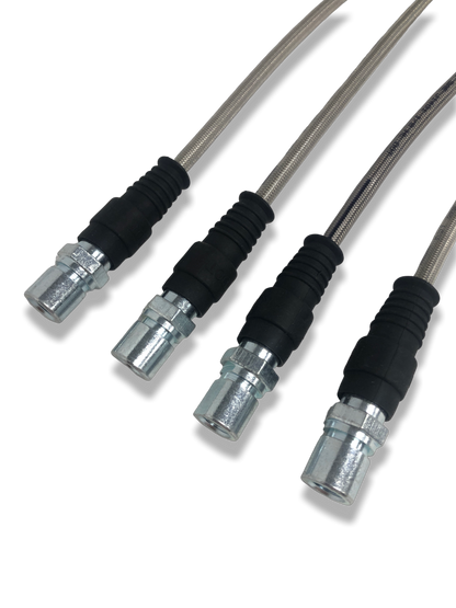 Set of four PMB Performance stainless-steel brake lines for 1983-95 Porsche 928 with alloy calipers, durable direct-fit brake line set