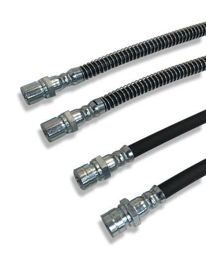 Set of four PMB Performance rubber brake lines for 1990-95 Porsche 968/944S2, designed for direct fit and improved braking performance.