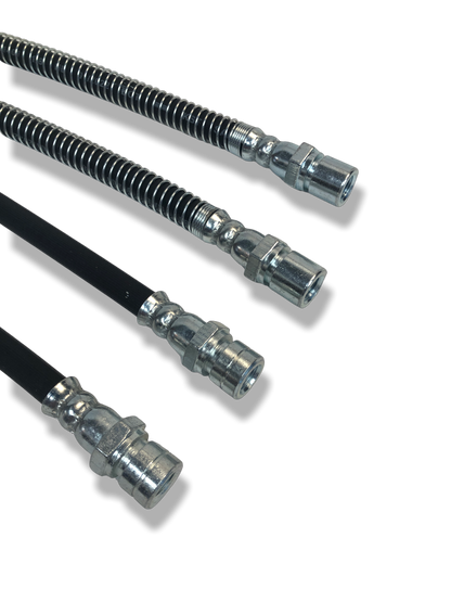 Set of four PMB Performance rubber brake lines for 1990-95 Porsche 968 and 944S2, compatible with 944 brake systems.