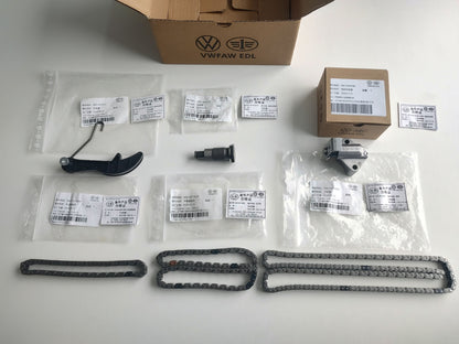 Bayern Automotive DAS MOTOR HAUS EA888 Gen 2 engine reconditioning kit with various engine components laid out on a surface