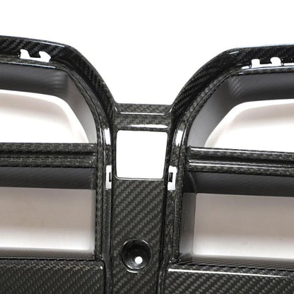Carbon fiber kidney grille for BMW G80 M3 and G82 G83 M4 by Palenon Performance, showcasing sleek, lightweight design.