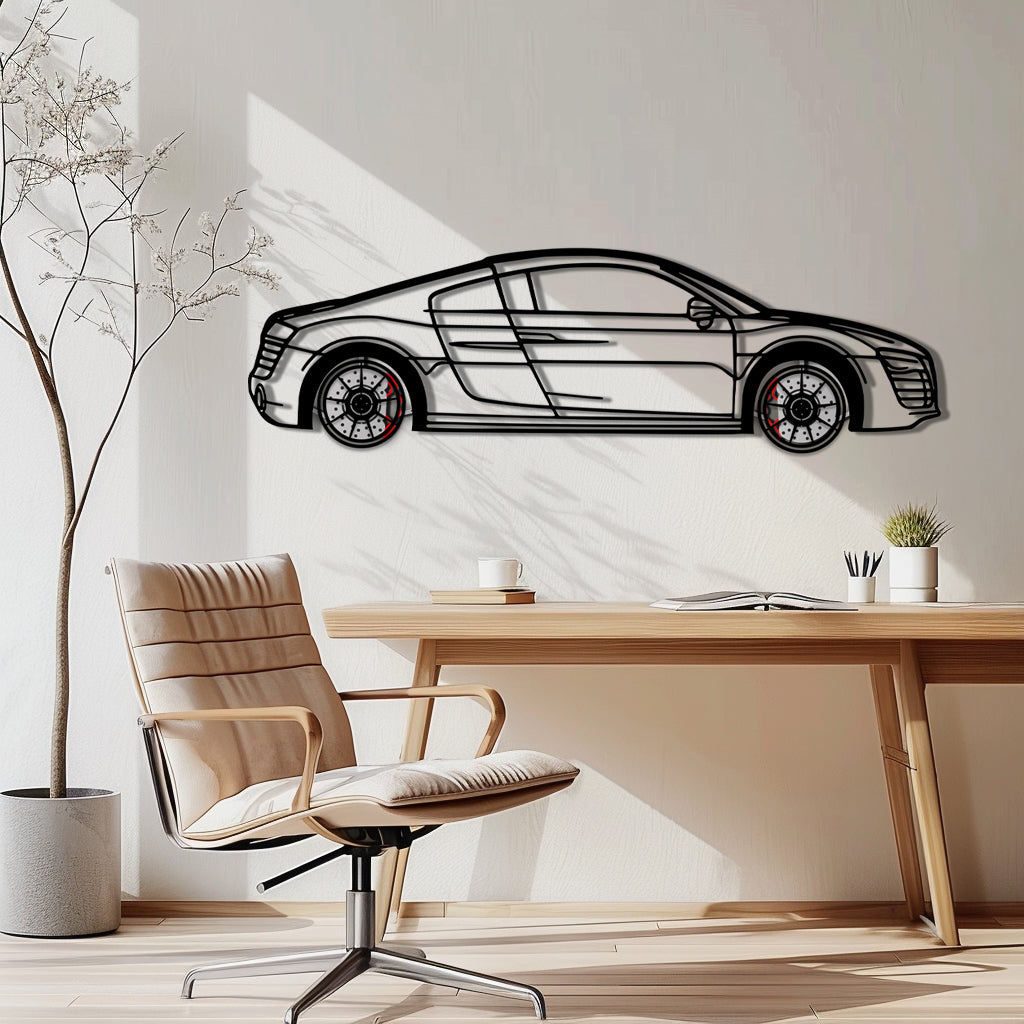 Audi R8 Metal Car Wall Art with Rotating Wheels - Exotic Supercar Silhouette Decor - Interactive Automotive Wall Art KAFMEKA096