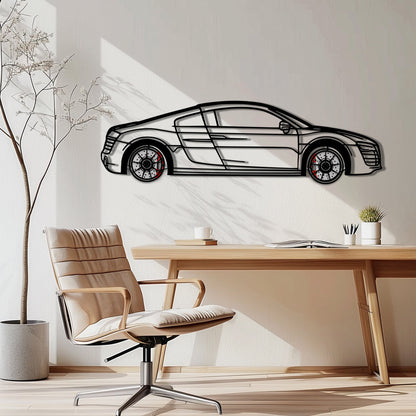 Audi R8 Metal Car Wall Art with Rotating Wheels - Exotic Supercar Silhouette Decor - Interactive Automotive Wall Art KAFMEKA096