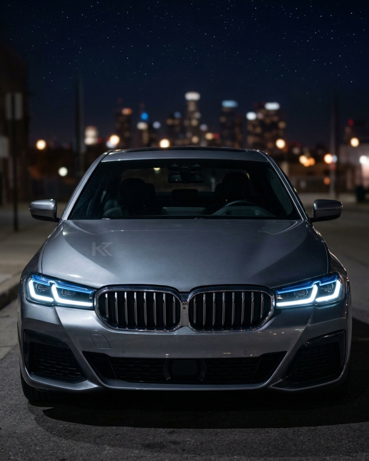 BMW 5-Series G38 G30 headlights with laser LED technology, showcasing sleek design and advanced lighting features by K2 Industries.