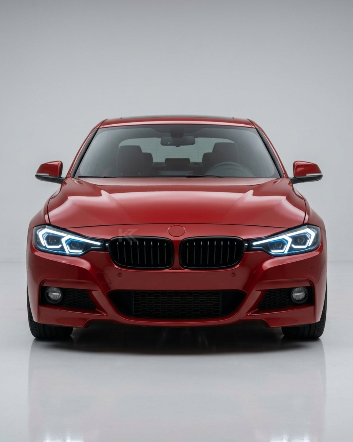 BMW 3-Series F30 F35 LED headlights by K2 Industries, LAZER V2 model, showing the sleek design and bright LED illumination.