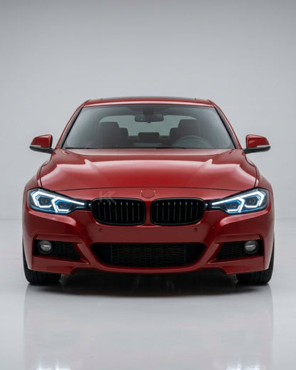 BMW 3-Series F30 F35 LED headlights by K2 Industries, LAZER V2 model, showing the sleek design and bright LED illumination.