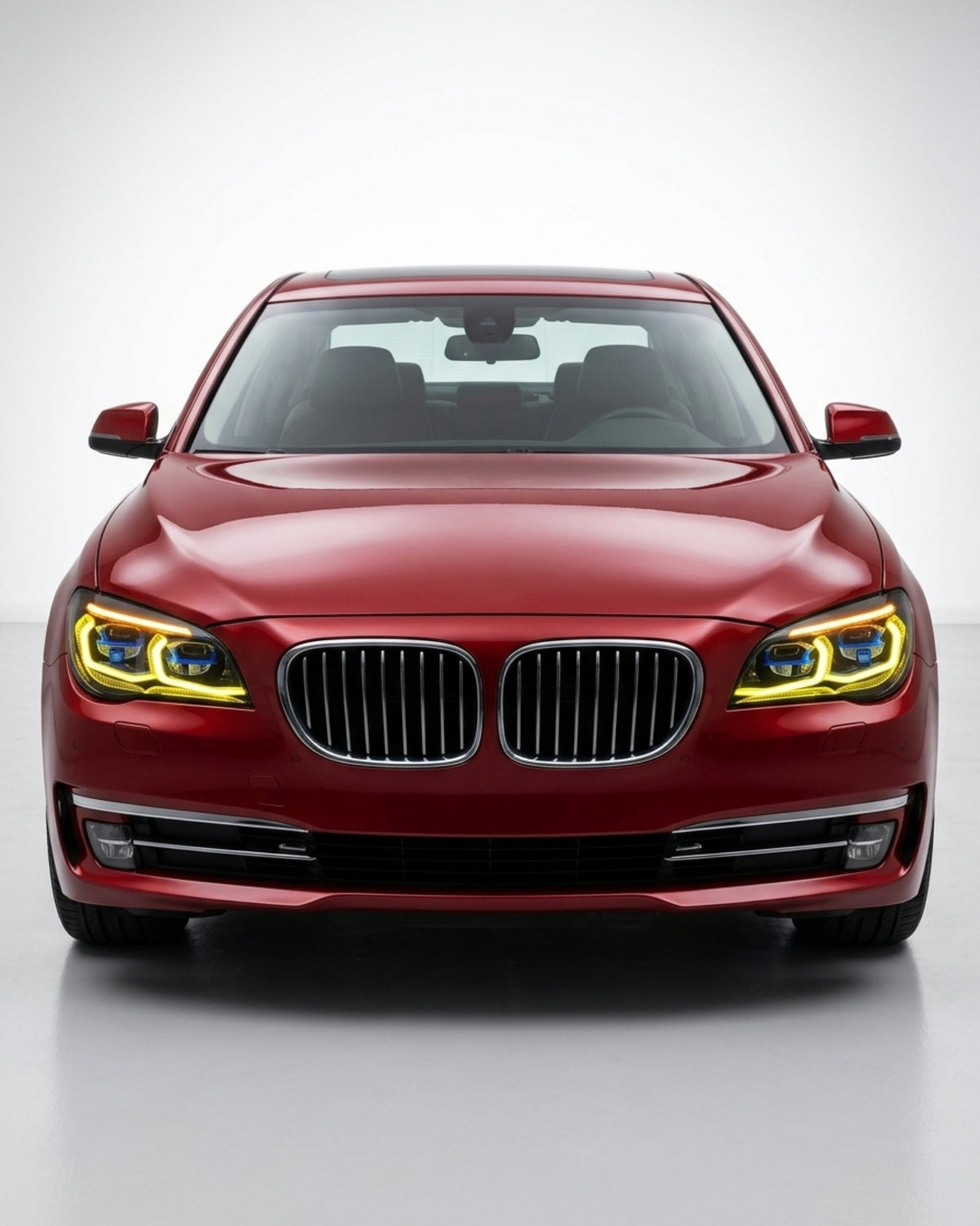 BMW 7 Series F02 G12 LED headlight assembly with dual-color DRL (yellow/white) for 2013-2015, by K2 Industries.