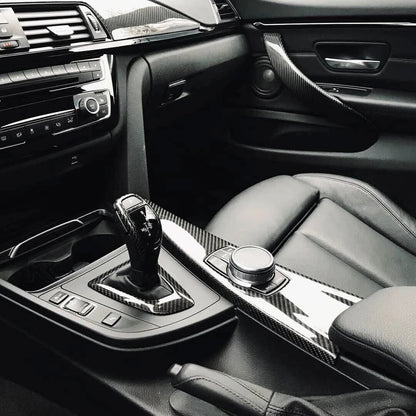 BMW F20, F22, F30, F32, F10, F07, F01, X3, X4 carbon fiber gear shift knob and interior panel trim by K2 Industries