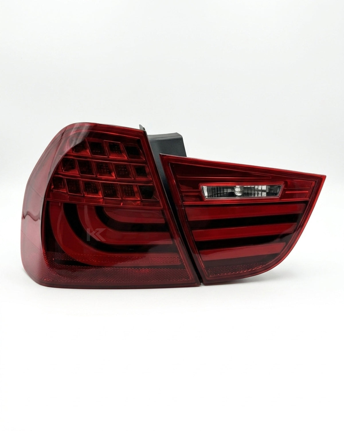 BMW 3 Series E90 upgraded LED tail light assembly by K2 Industries, showing the modern red and clear lens design.