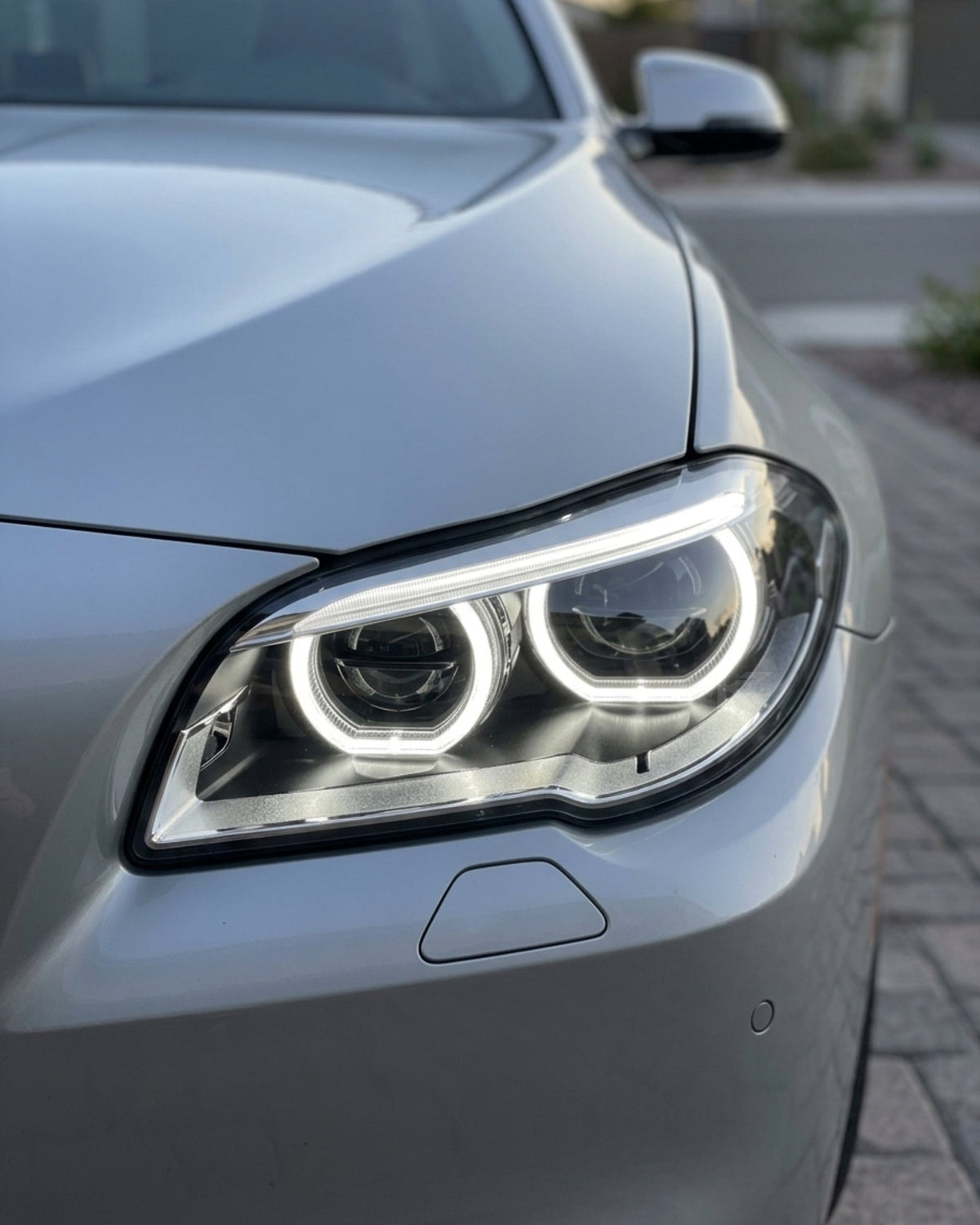 BMW 5 Series F10/F11/F18 factory style LED headlights by K2 Industries, front view showing sleek headlight upgrade design.