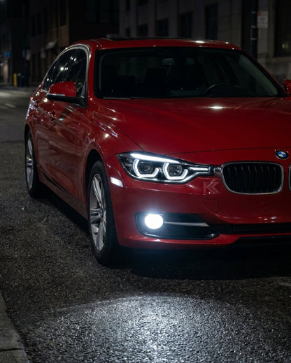 BMW 3-Series F30 F35 modern style LED headlights by K2 Industries, showing sleek design and bright LED illumination.