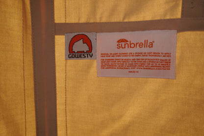 GoWesty cotton pop-top tent set up on a late Vanagon camper for outdoor camping and vehicle accommodation.