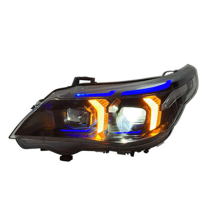 Vekto Snake Eyes dual color LED headlights assembly for BMW 5 Series E60, 2003-2010, featuring modern design and bright illumination.
