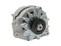 GoWesty 90A water-cooled Vanagon alternator with pulley, side profile view showing metal casing and electrical connections.