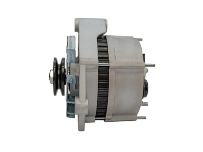 Watercooled 90A GoWesty Alternator for Vanagon, side profile view showing cooling components and mounting points.