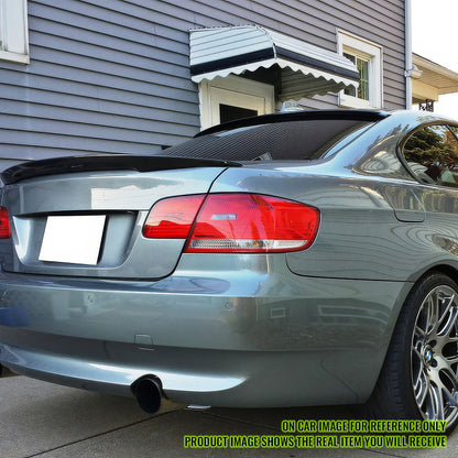 Matte black ABS roof spoiler wing for BMW E92 coupe (2007-2013) by K2 Industries, designed for aerodynamic enhancement and style.