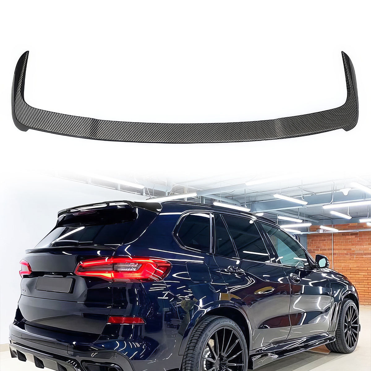BMW G05 X5 rear roof spoiler lip wing by K2 Industries, made of ABS, designed for 2019-2022 models, enhances sporty look.